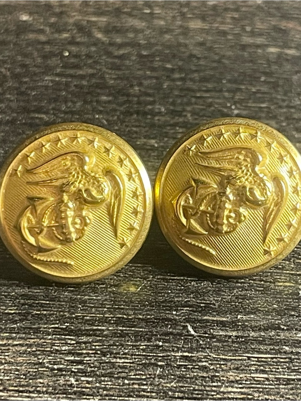 Pair Vintage Waterbury US Navy USMC Screw Back Hat Buttons WC 1812 Cap Hardware